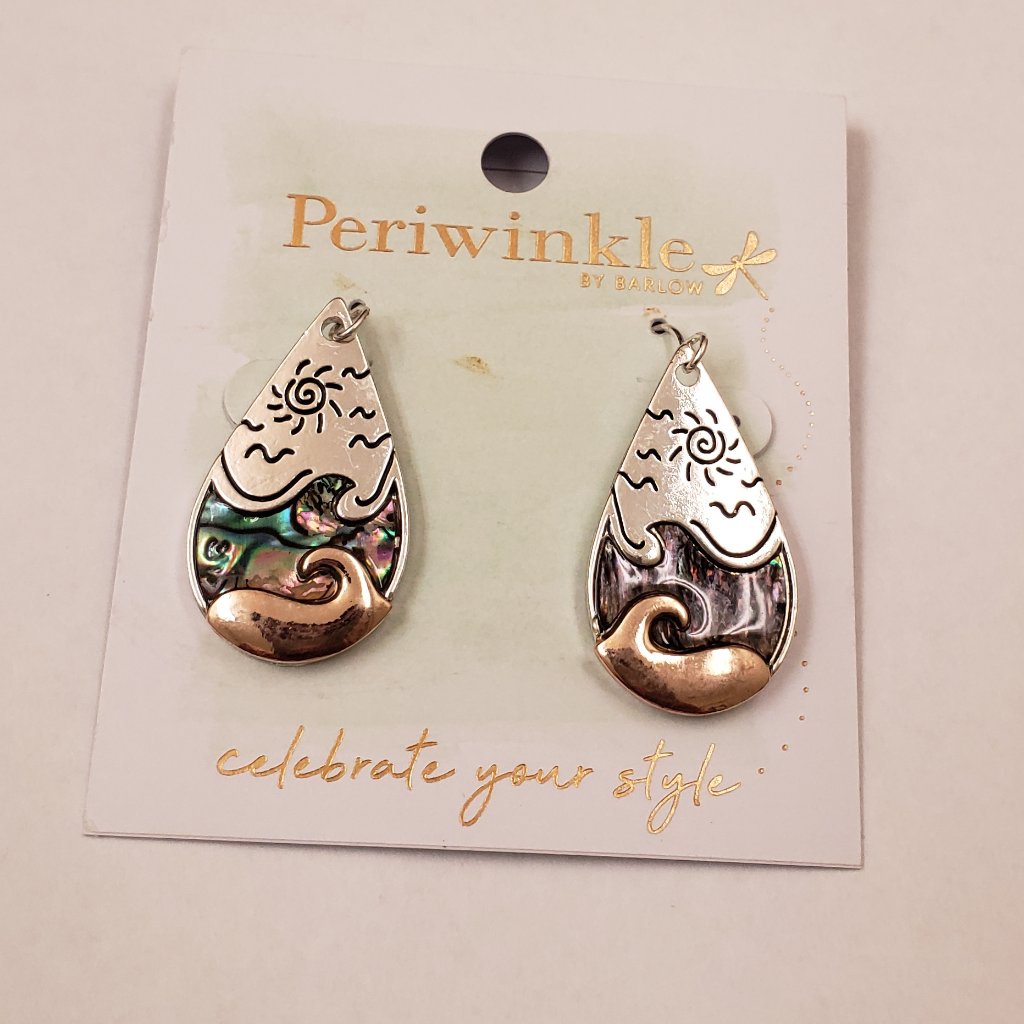 Periwinkle By Barlow Nwt Silver Tone Abalone Shell Wave Sun Art Earrings 14$